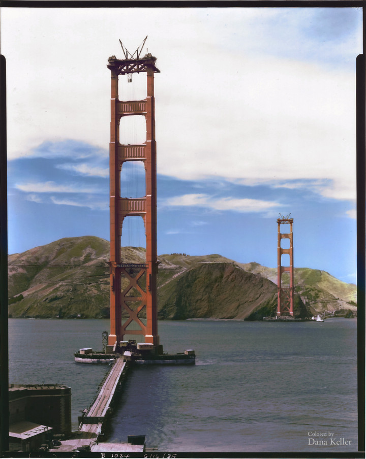 36. Construction of the Golden Gate Bridge in San Francisco, ca. 1935.