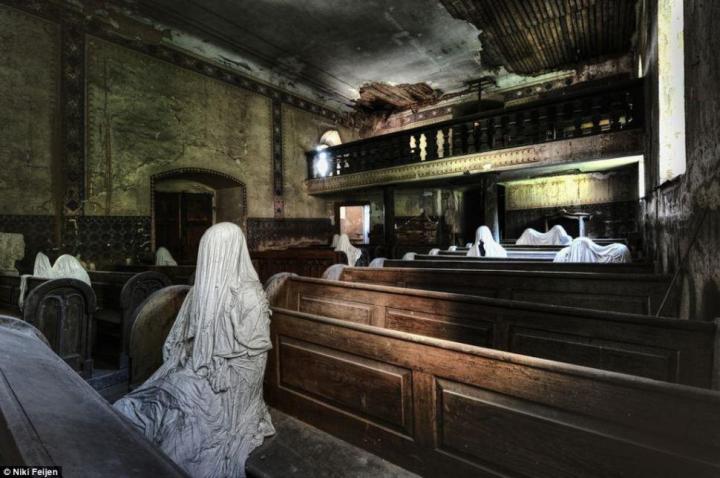 10. An abandoned church with a few lingering parishioners, Czech Republic