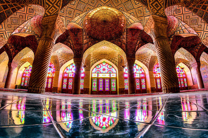 The interior of a mosque in Iran