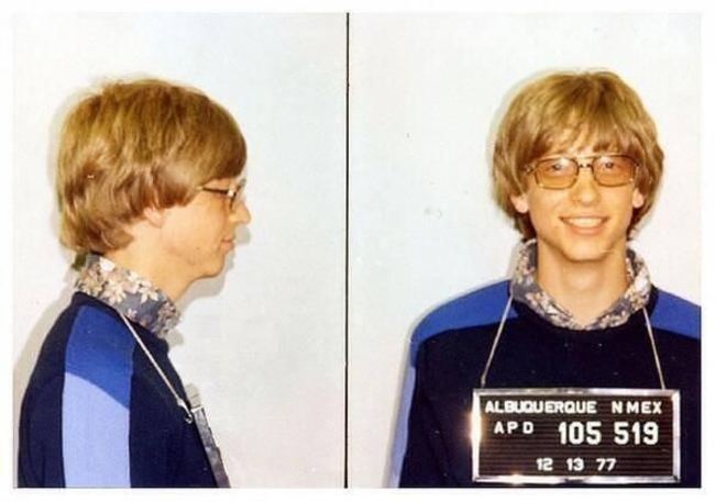 11. Bill Gates' mug shot for driving without a license 1977
