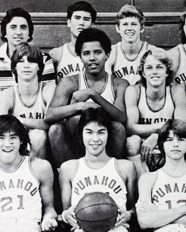 13. Barack Obama on his high school basketball team