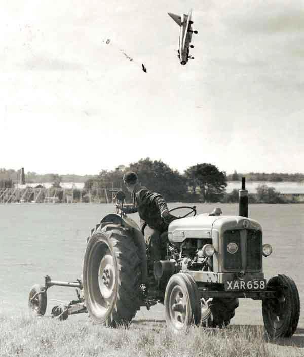 25. F1 pilot ejects at extremely low altitude. The pilot survived with multiple fractures. 1962