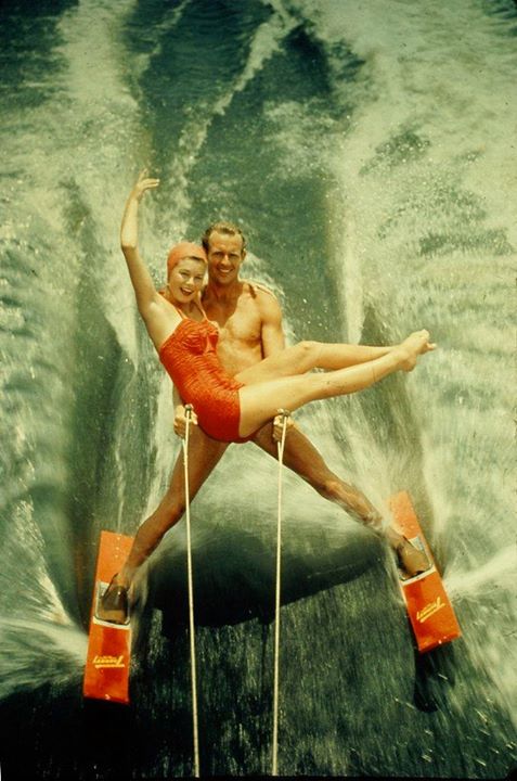 26. A waterskiing couple in California, USA. Circa 1950