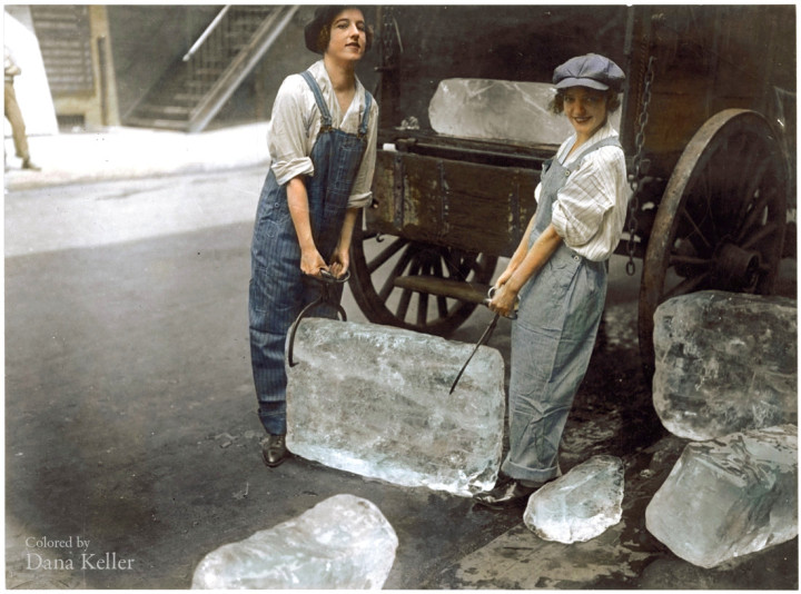6. Girls deliver ice, 1918