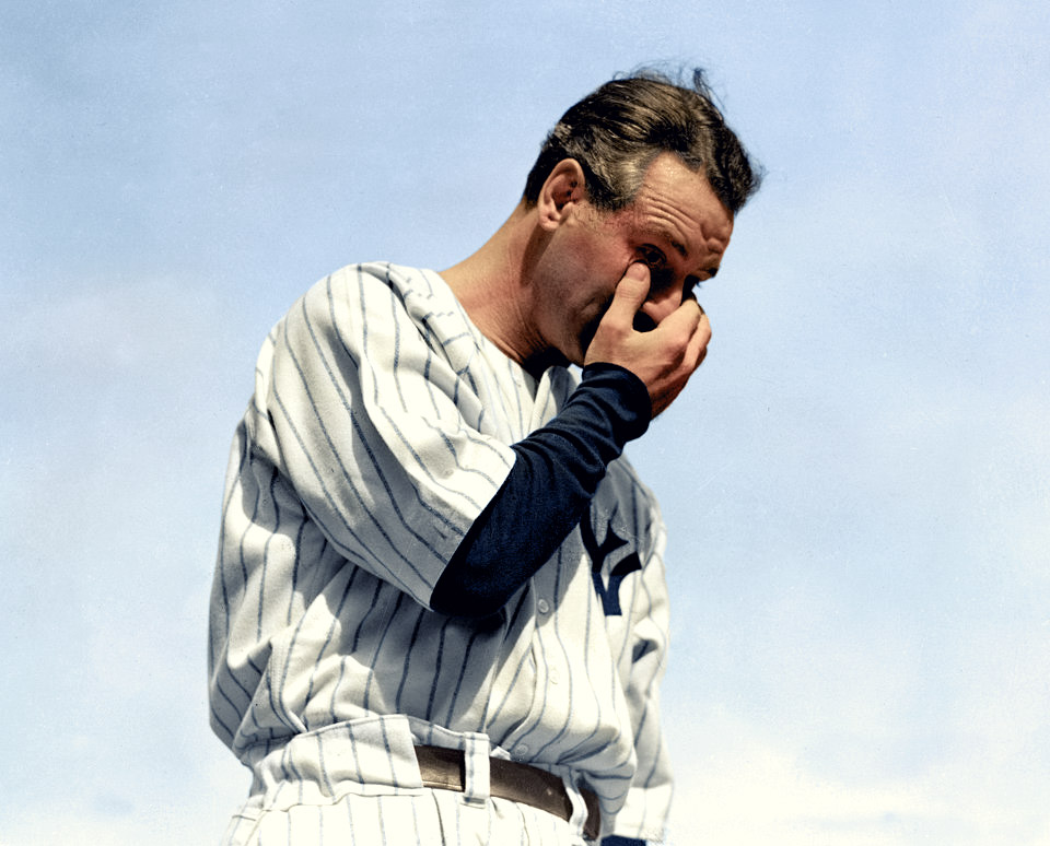12. Lou Gehrig, July 4, 1939. Photo taken right after his famous retirement speech. He would pass away just two years later from ALS.