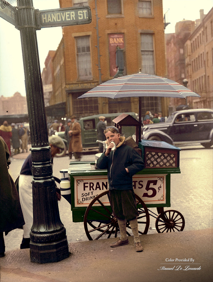 14. Hot dog stand in North End, Boston, 1937