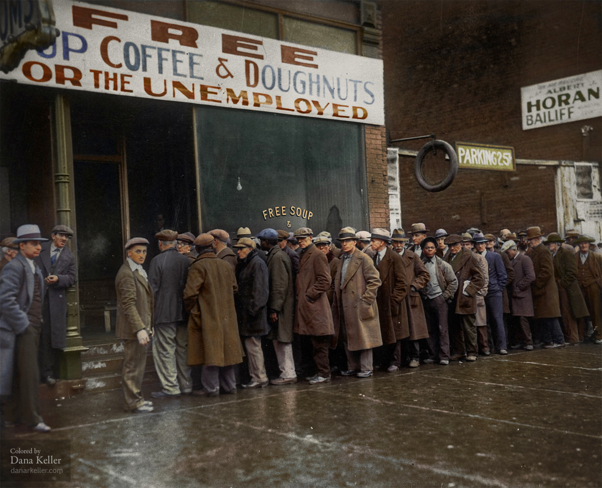 17. Unemployed men outside Al Capone's soup kitchen in Chicago during the Great Depression, 1931