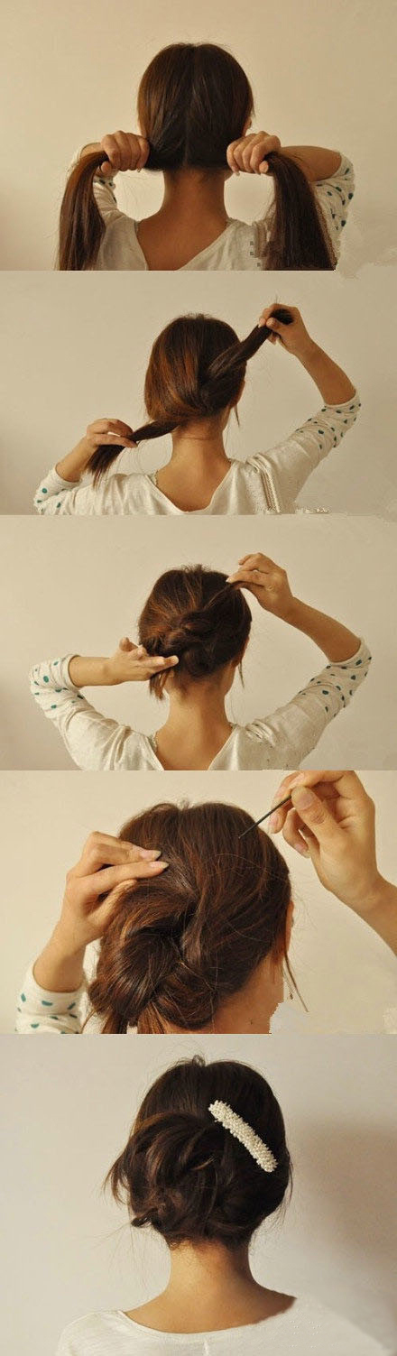 13. 20-second updo — split, knot, twist, and pin
