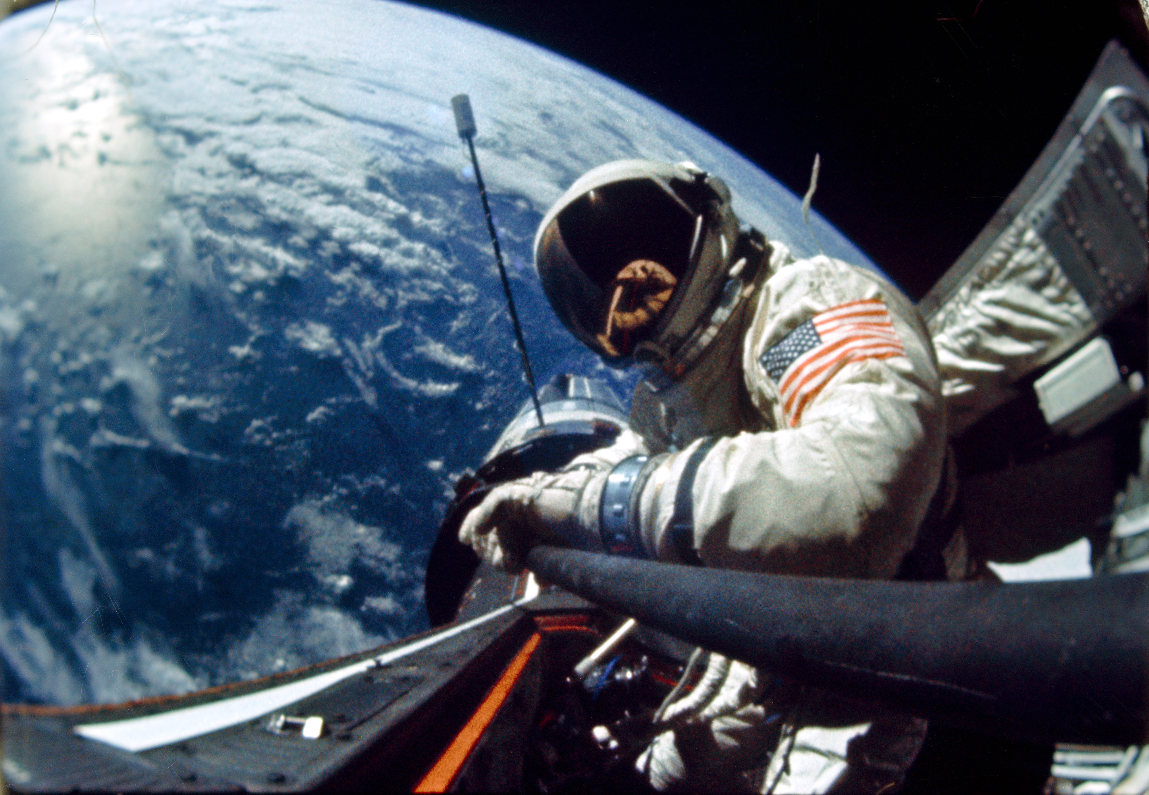5. The first ever 'space selfie' ever taken by Buzz Aldrin on the Gemini 12 spacecraft, November 12th, 1966.